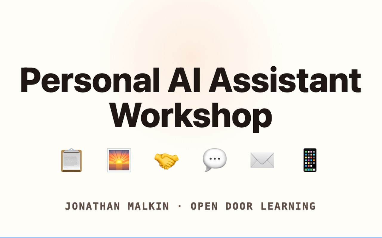 The title slide of the Personal AI Assistant workshop.